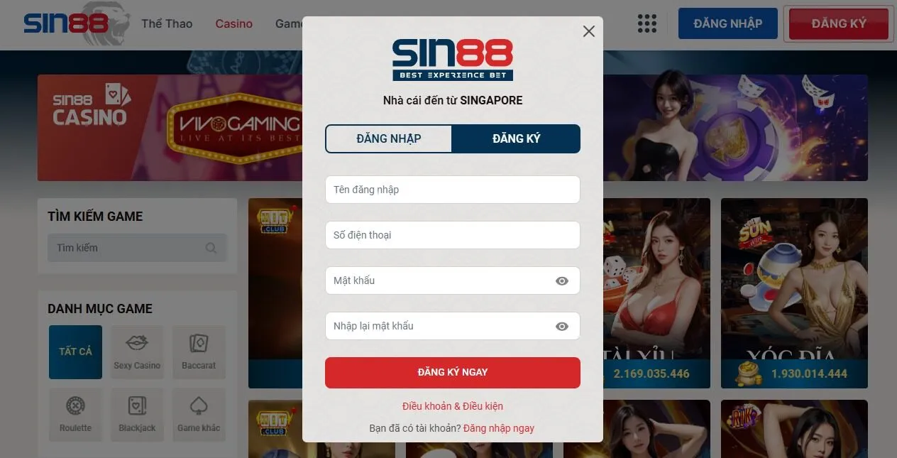 SIN88 | Thương Hiệu Nhà Cái Thể Thao Số 1 Singapore | ĐK +8386$ 18 Hướng dẫn đăng ký tài khoản SIN88